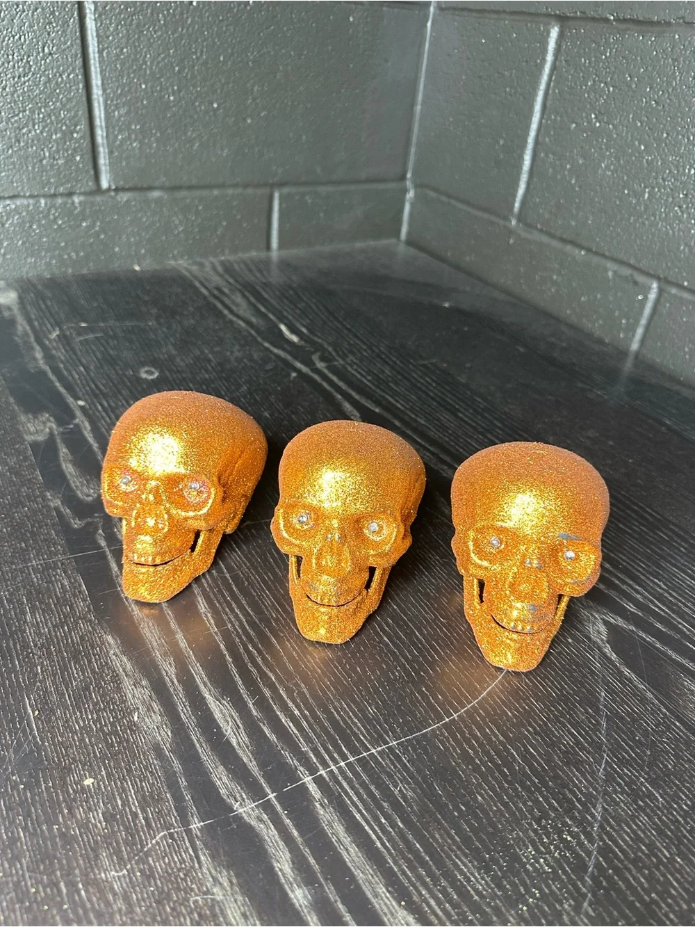 Orange Glitter Skull Party Decorations - Set of 3